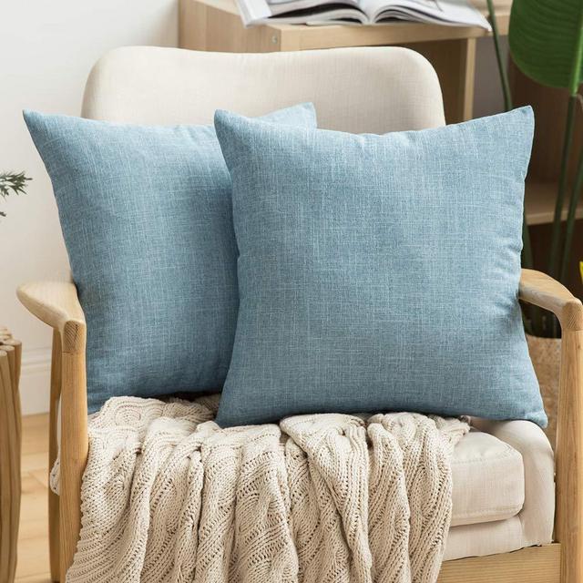MIULEE Pack of 2 Decorative Throw Pillow Covers Linen Burlap Square Solid Farmhouse Modern Concise Throw Cushion Case Pillowcase for Sofa Car Couch 16x16 Inch 40x40 cm Light Blue