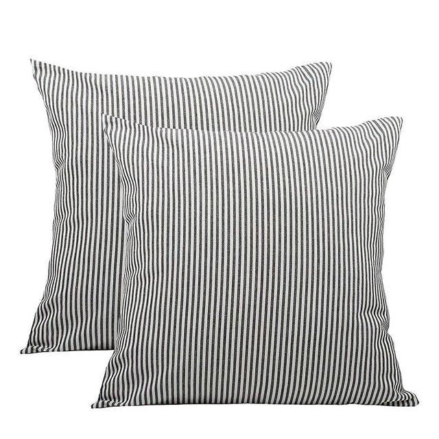 Throw Pillow Covers 16x16 - Decorative Pillows for Couch Set of 2 Rustic Linen Striped Cushion Cover Soft Large Pillowcase for Bedding Decor, Sofa, Outdoor Farmhouse Home Black and White