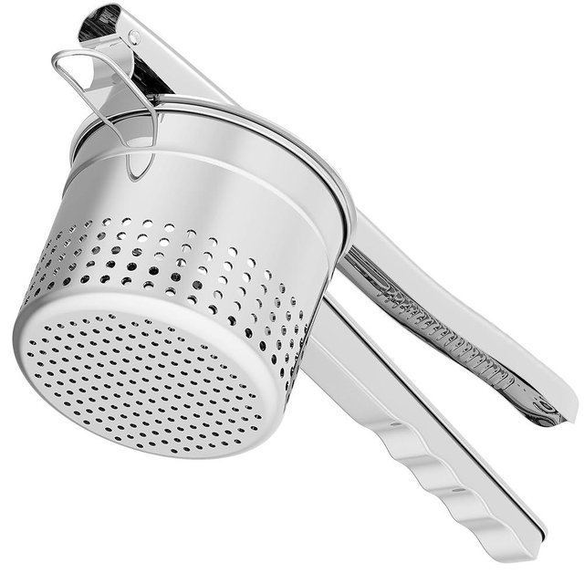GloTika Large 15oz Potato Ricer Masher, Heavy Duty Stainless Steel Potato Masher with Ergonomic Handle, Masher and Ricer Kitchen Tool for Mashed Potatoes, Noodle Maker