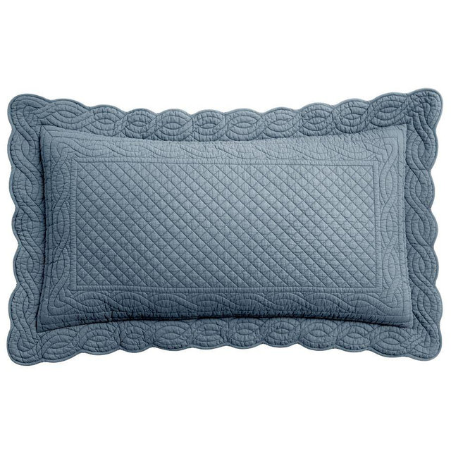 Heirloom Scallop Quilted Sham, Steel Blue, King, Set of 3