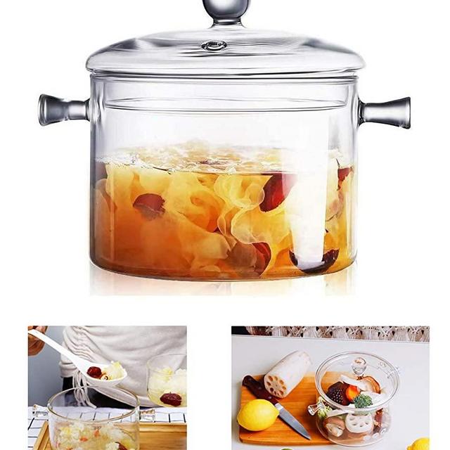 Glass Saucepan Handmade Glass Cookware with Lid and Handle Heat Resistant Mixing Glass Pot Transparent Cooking Cereal Bowl for Tea Milk Soup 1.5L