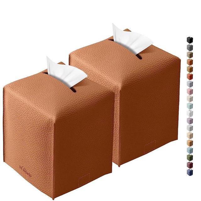 Tclouda Tissue Box Cover for PU Leather, Modern Simple Solid Color Holder Square Tissue Bag, Ideal for Bathrooms,Office,Car,Nightstand,Outdoor Tent,Dining Table,5"X5"X5", Double Camel