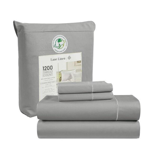 LANE LINEN Luxury Sheets King Size, 1200 Thread Count 100% Egyptian Cotton King Size Sheets Set, 4Pc King Size Cooling Sheets, Hotel Bed Sheets Set, Deep Pocket King Size Sheets - Paloma Grey