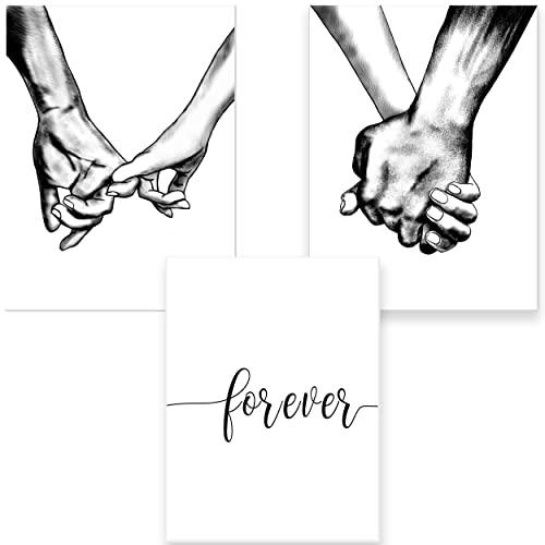 Hands Forever Framed Canvas Wall Art For Bedroom Ready To Hang Black & White Bedroom Decor For Couples Line Drawing Love Prints Aesthetic Artwork Wall Pictures for Living Room Home Decor