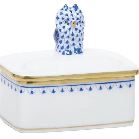 Herend Owl Box, Sapphire