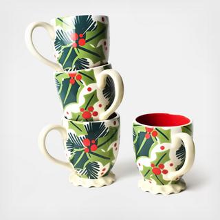 Balsam & Berry Holly Ruffle Mug, Set of 4