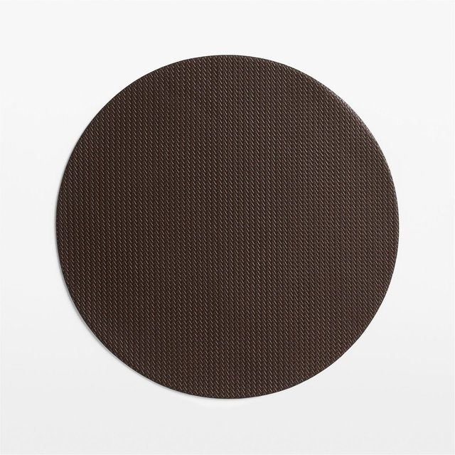 Rizzo Round Basketweave Faux Leather Easy Care Brown-Black Placemat