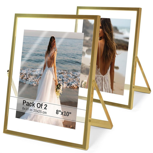Azour Gold Floating Frame 8x10 Gold Frame (2 Set) Floating Picture Frame - Wedding, Decor, Display Memories - Fit 5x7, 6x8, 7x9, 8x10