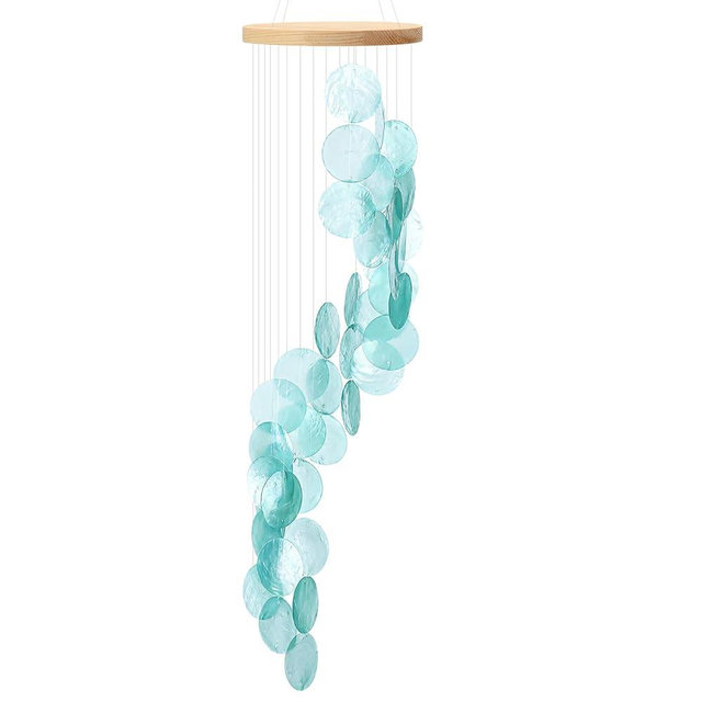 Wenqik Sea Glass Shell Wind Chimes for Outside Seaglass Capiz Windchime Spiral Wind Chimes for Kids Back to School Beach Gift Indoor Outdoor Home Housewarming Garden Decor