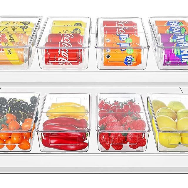 12-pack Clear Refrigerator Organizer Bins with Lids, Stackable Fridge  Organizers And Storage Clear Plastic Fruit Storage Containers for Fridge  with 4 Drain Trays (12pack) 