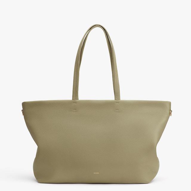 Classic Easy Zipper Tote, Stone Pebbled Leather