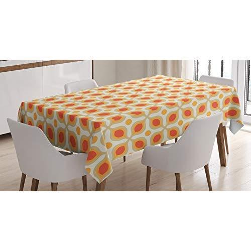Ambesonne Geometric Tablecloth, Linked Bold Geometric Shapes 70s Vintage Minimalist Pattern Bohemian Design, Rectangular Table Cover for Dining Room Kitchen Decor, 52" X 70", Orange Cream
