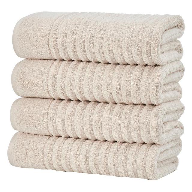 Great Bay Home Taupe Bath Towel Set, 4 Pack Quick Dry, Ribbed Bath Towel Set. Zero-Twist, Combed 100% Cotton, Ultra-Soft, Luxurious Towels for Bathroom (4 Pack, Dune)