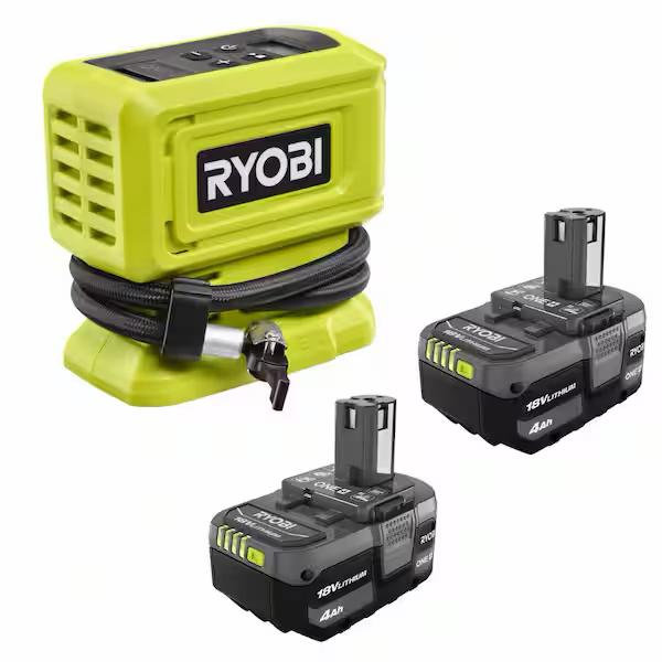 RYOBI ONE+ 18V Cordless High Pressure Inflator with ONE+ 18V Lithium-Ion 4.0 Ah Battery (2-Pack) PCL001B-PBP2005