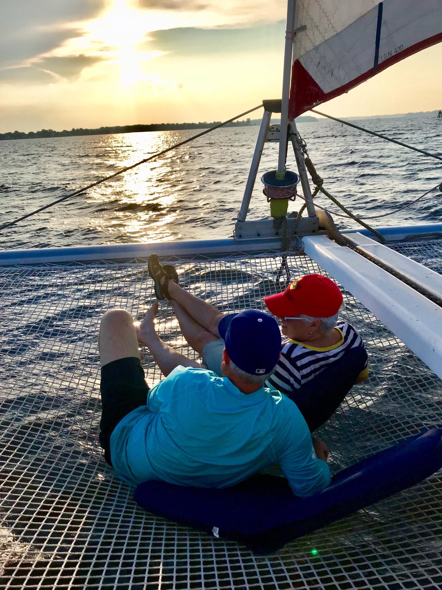 Karen and Keith enjoying a moment on the Catamaran.