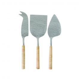 Rattan Wrapped Cheese Knives, Set of 3
