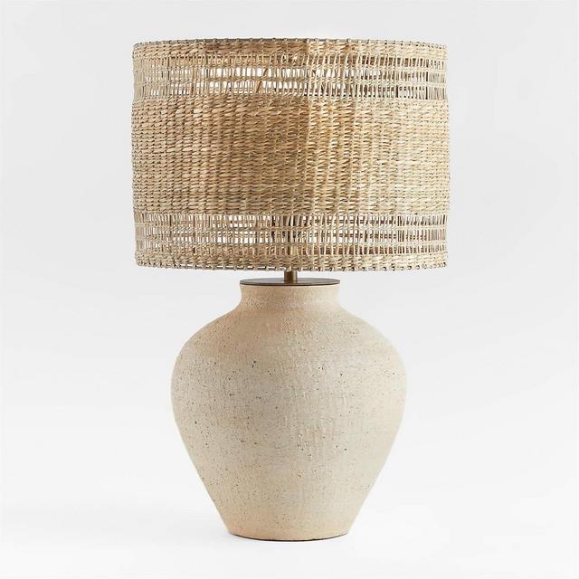 Crate and Barrel Corfu Cream Table Lamp with Woven Natural Shade