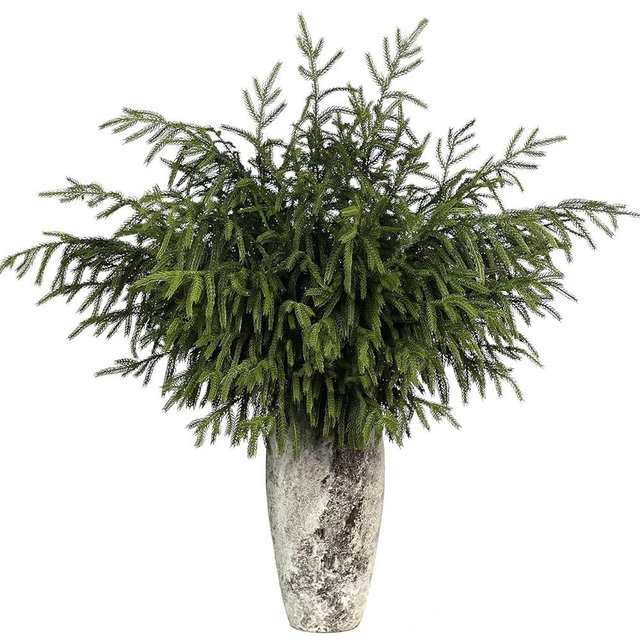 FOTEEWL Real Touch Norfolk Pine Branch - 36" Artificial Christmas Green Plants Branches Faux Greenery Stem Fake Pine Picks for DIY Crafts Garland Wreath Xmas Indoor Outdoor Home Decor (4 Pcs)