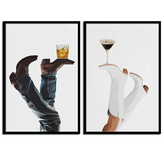 Cowgirl Boot Wall Art Western Canvas Painting Western Cowboy Prints Funky Western Cowgirl Picture Poster Trendy Preppy Martini Painting Wall Decor for Bedroom Living Room Kitchen 12x16 Inch Unframed