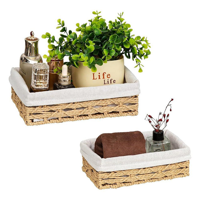 Sopsele Wicker Basket for Organizing,Storage baskets Storage boxes,Bathroom Countertop Decorative Basket, Set of 2, Beige