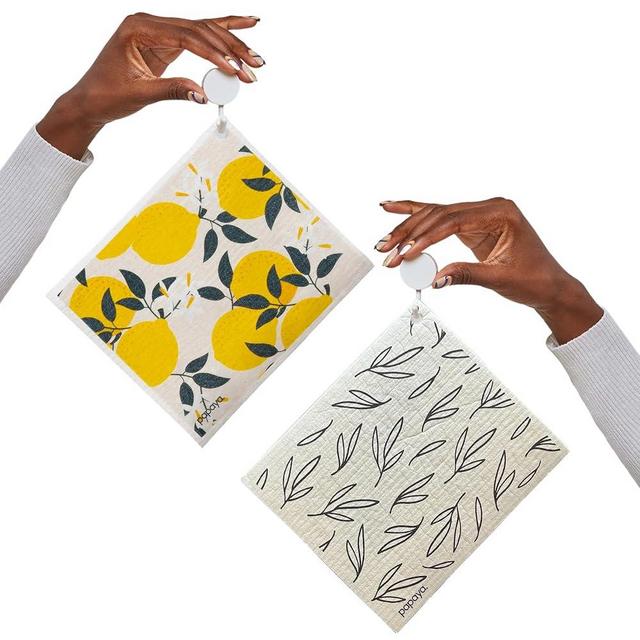 Papaya Reusable Paper Towels 4-Pack - 4 Sheets + 2 Hooks, Quick Drying, No Odor, 1 Sheet Replaces 17 Rolls, Washable Kitchen Cloth, Sustainable Dish Sponge, Eco Friendly Gift (Golden Hour)