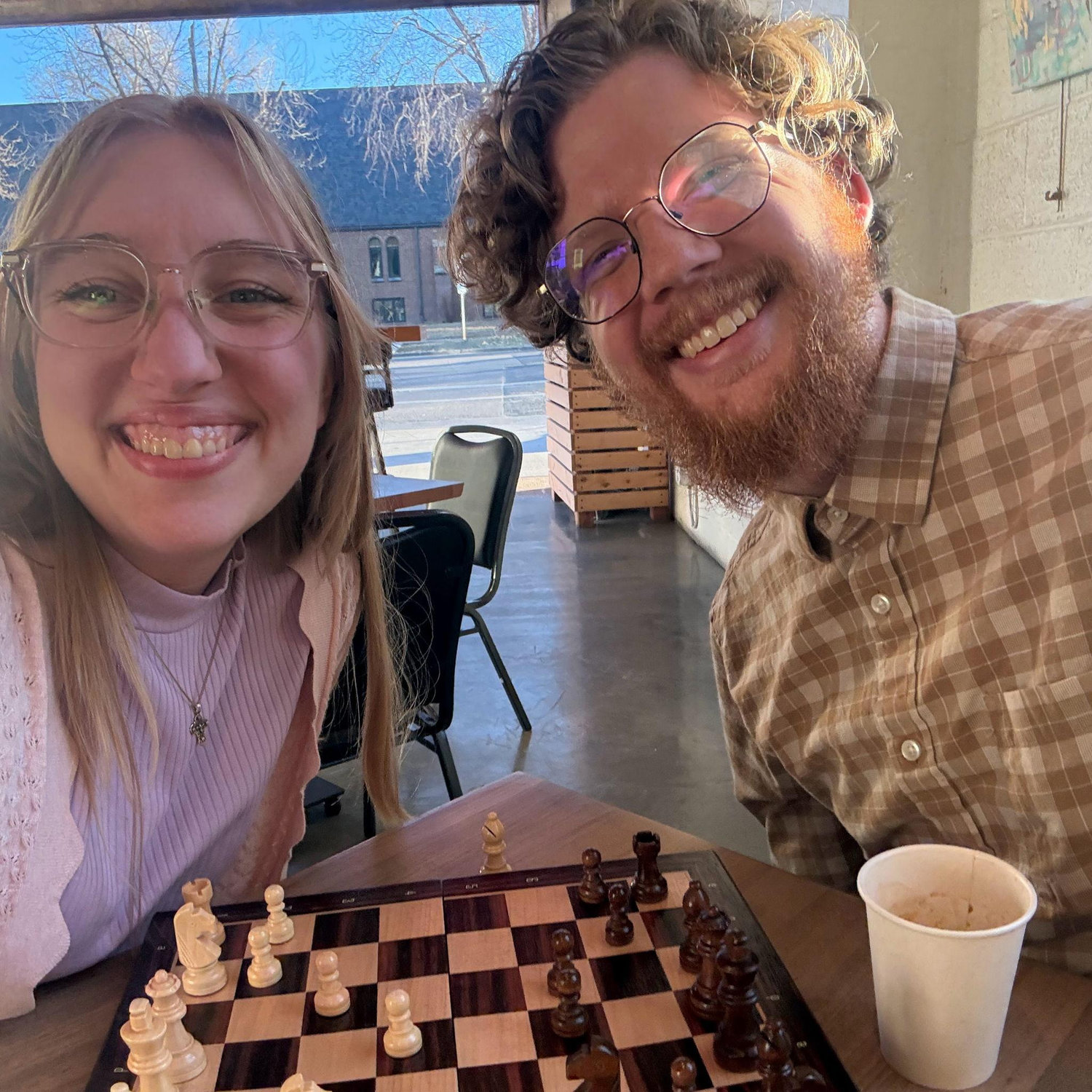 One of our first dates was a game of chess over coffee. We decided to recreate that and play another chess game over coffee.