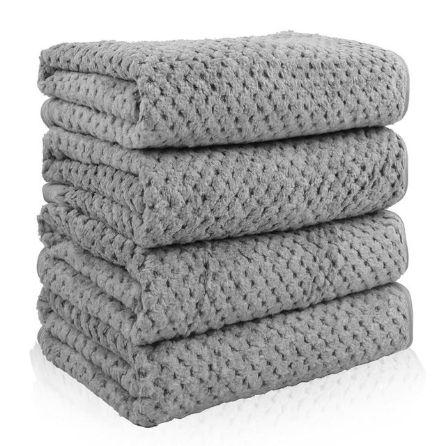 Vermiels 4 Pack Quick to Dry Hand Towels Microfiber Highly Absorbent Towels Perfect for Bathroom & Kitchen Shower, Spa, Hand Towel 14 x 30 inches (Gray)