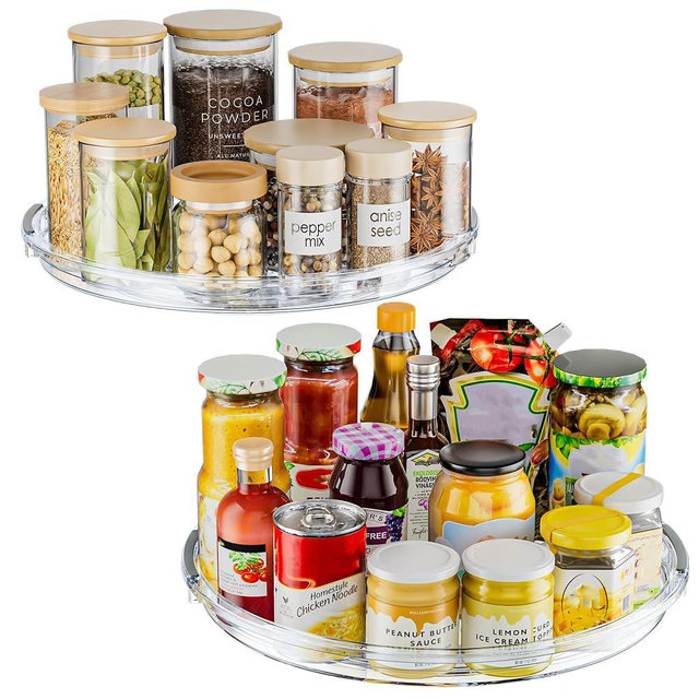 LAMU 12 Inch Lazy Susan Turntable, 360° Rotating Organizer Storage for Cabinet & Table Top, Pantry, Fridge, Bathroom, 2 Pack Clear Spice Rack, Kitchen Storage Tray for Medicine & Countertop