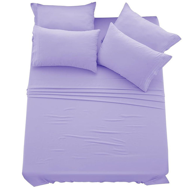 LUX Décor King Sheet Set - 6 PC Brushed Microfiber Bed Sheets 16 Inches Deep Pockets - Embroidered & Plain Pillowcases - Hotel Luxury Sheets King Size Bed Set - Oeko-TEX (Lavender)