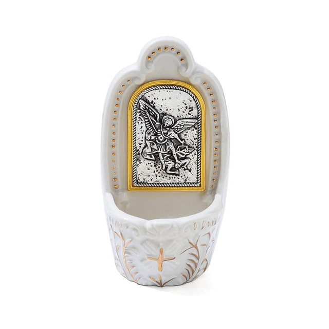 KOMI Saint Michael The Archangel Holy Water Fonts for Home Church Wall Hanging Decor Catholic Gifts 5 1/2 Inch