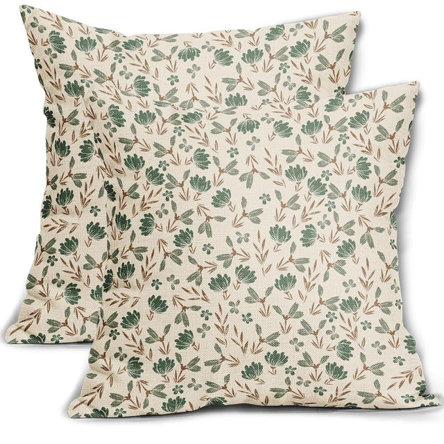 Aytipun Brown Green Floral Pillow Covers 18x18 Set of 2 Vintage Rustic Old Style Cute Small Flower Print Decorative Outdoor Pillowcases Farmhouse Throw Cushion Case Decor for Couch Sofa Bed