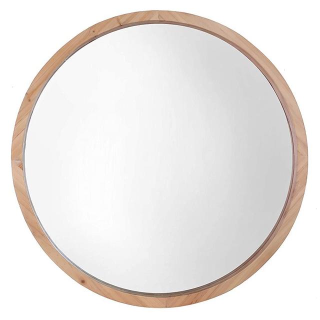 Mirrorize Decorative Round Mirror, 30" Diameter, Natural Brown