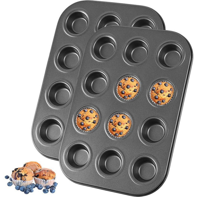 Audingull Mini Muffin Pan 2-Pack, Premium Small Cupcake Pans, Carbon Steel 12-Cup Muffin Tin, Versatile Non-Stick Bakeware
