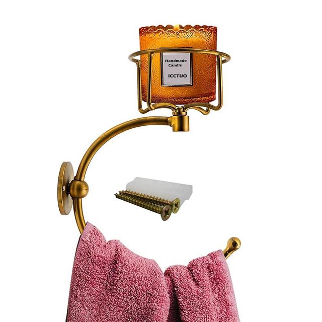 Hand Towel Holder with Vintage Candle Holder, Towel Hook for Bathroom Wall, Rustic Towel Ring with Elegent Candle Holder, Sturdy Wall Mounted Hanger for Bathroom