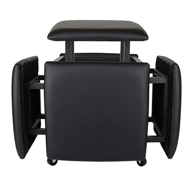 LUGSHIREE 5 in 1 Nesting Ottoman Cube Chair, Stackable Stools, Leather Square Ottoman Bench, Foot Stool with Wheels for Living Room,Dining Room 15.75x15.75x16.54 inches (Black)