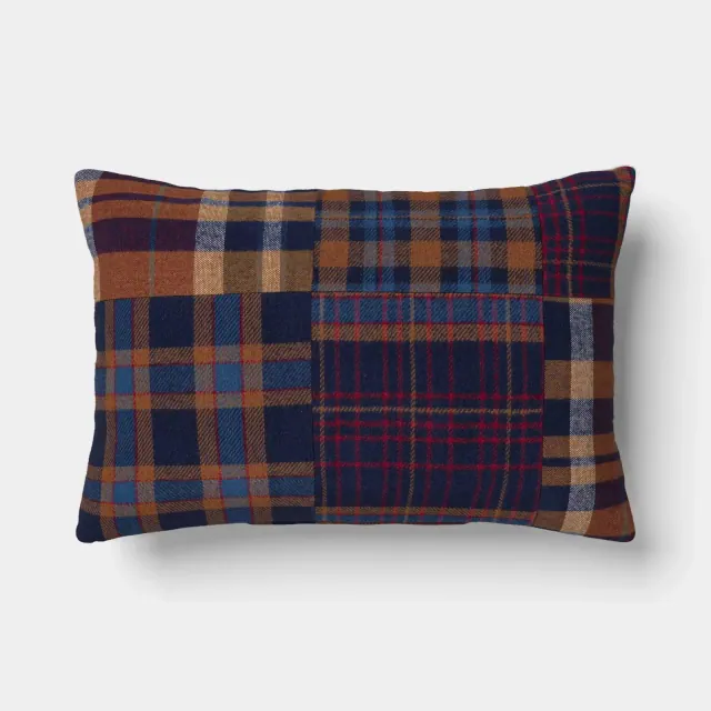 14"x20" Lumbar Woven Plaid Patchwork Pillow - Room Essentials™