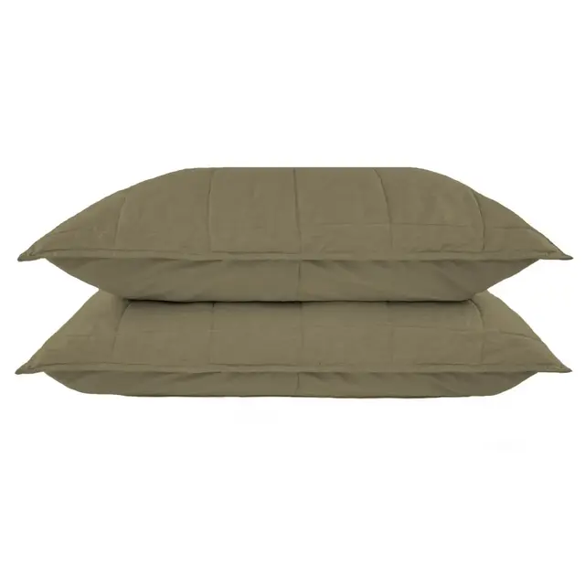 French Linen Box Stitch Quilted Sham Set - Standard - Moss | BOKSER HOME