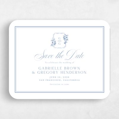 Blue Rounded Wedding Save the Date - Emelina Landscape