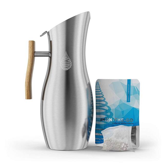 pH Vitality Stainless Steel Alkaline Water Pitcher - Alkaline Water Filter Pitcher by Invigorated Water - High pH Filtered Water - Includes Long Life Filter, 64oz 1.9L