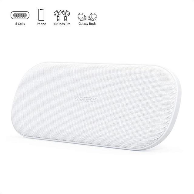 CHOETECH Dual Fast Wireless Charger, 5 Coils Qi Certified 2 in 1 Wireless Pad Compatible with iPhone SE 2020/11/11 Pro/11 Pro Max/XS Max/X, Galaxy S20+/S10/Note 10, AirPods Pro(No AC Adapter)