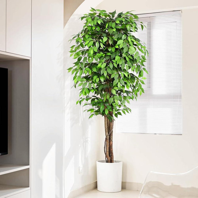 Keeplush 7ft Large Ficus Artificial Trees with Natural Curved Trunks, 84" Tall Lush Faux Tree for Home Decor Indoor, Green Lifelike Fake Ficus Tree Artificial Plants in Pot
