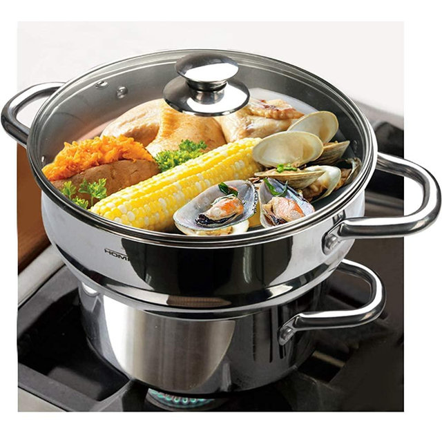 HOMICHEF 3 PCS Whole Food Steamer Set - Nickel Free Stainless Steel Veggie Steamer Pot (9.5" Large Vegetable Steamer Insert With Lid, 8" Steam Pot) - Induction Steamer Pots - Steam Pots Steam Baskets