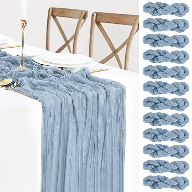 12 Pack Dusty Blue Cheesecloth Table Runners,10ft Blue Table Runners, Boho Baby Blue Gauze Table Runner Cheese Cloth Long Table Runner Romantic for Wedding Party Bridal, Baby Shower Decorations