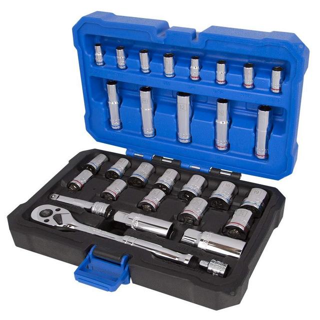 Kobalt 573349 30-Piece 1/4 and 3/8-Inch Drive Mechanic's Tool Set with Hard Case, Inch/Metric
