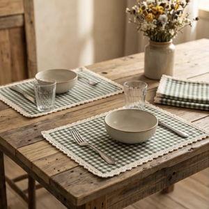 Ashwell Gingham Checkered Placemats - Green / 8 Placemats