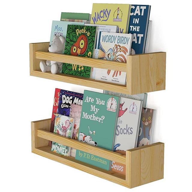You Have Space Elba Floating Book Shelves for Kids Room Decor, Nursery Shelves for Wall, Bookshelf, Natural Finished Set of 2