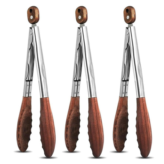PEDOBALI 3 Pcs Walnut Wooden Kitchen Tongs 11.7 Inch Salad Tongs with Wood Tips Wooden Utensil Set for Cooking Much More Serving Salad and Flipping Burgers