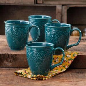 Charming 'Antique Style' Farmhouse Lace Mug Set (OCEAN TEAL)