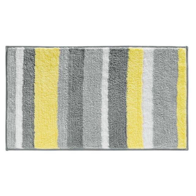 iDesign 18914 Stripz Bath, Machine Washable Microfiber Accent Rug for Bathroom, Kitchen, Bedroom, Office, Kid's Room, 21" x 34", Gray and Yellow