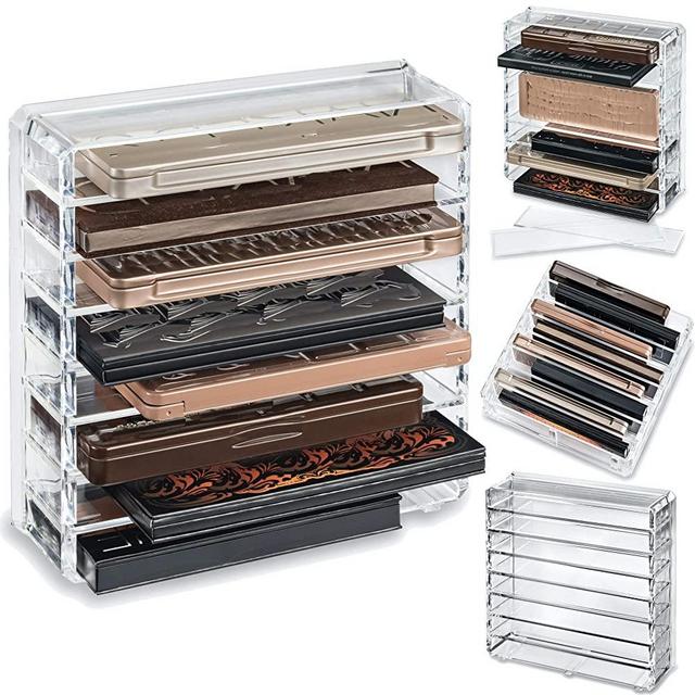 byAlegory Acrylic Medium Eyeshadow Palette Makeup Organizer W/ Removable Dividers Designed To Stand & Lay Flat | 8 Space Organization Container Storage - Fits Standard Size Palettes - Clear